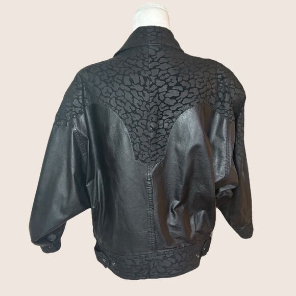 🖤 VTG 1980s WINLOCK GENUINE LEATHER JACKET COAT LEOPARD ANIMAL CONTRAST MEDIUM - Picture 5 of 14